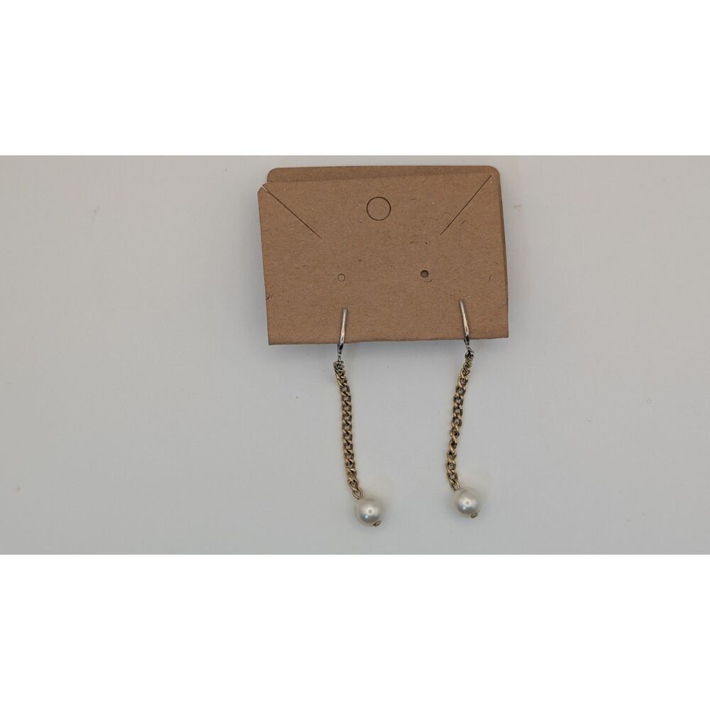 Vintage Gold Tone Chain Drop Faux Pearl Screw Back Clip-On Earrings